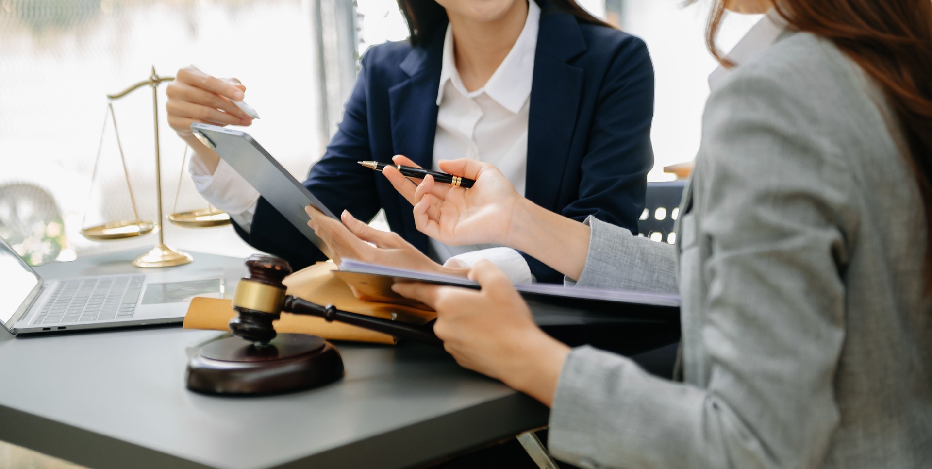 Business and Male lawyer or judge consult having team meeting with client, Law and Legal services concept.Customer service good cooperation